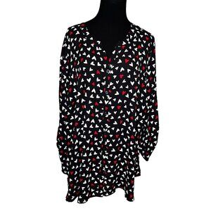 Catherine’s Valentines Heart Blouse Plus Size 3x 26/28 Tunic Graphic Fun Black